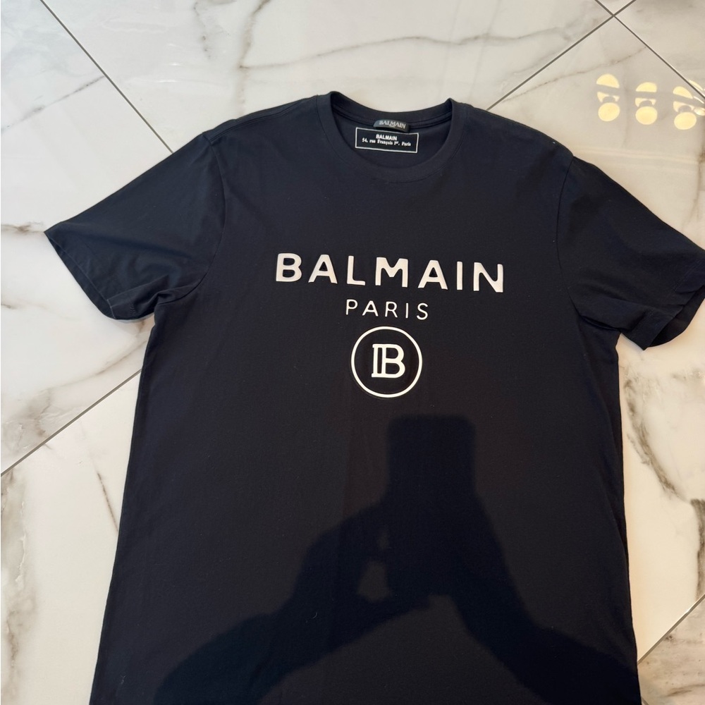 Balmain Paris Black T-Shirt with White Logo